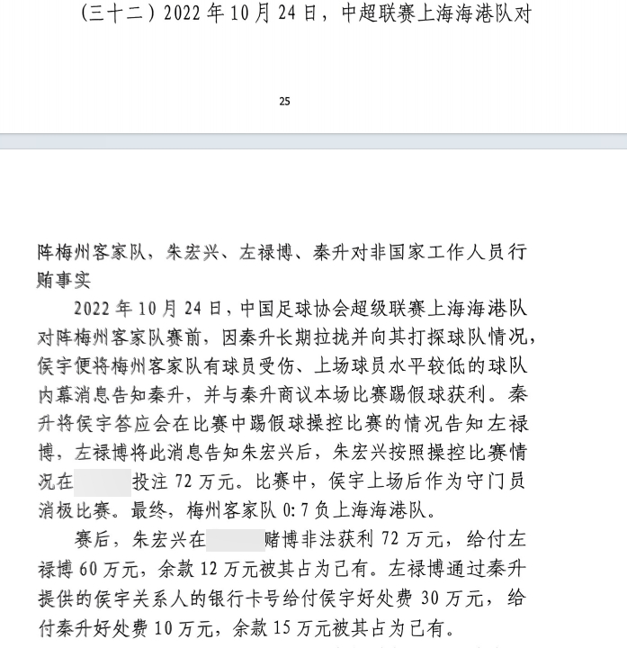 網(wǎng)傳判決書(shū)：梅州0-7海港，梅州守門(mén)員侯宇收30萬(wàn)好處費(fèi)消極比賽